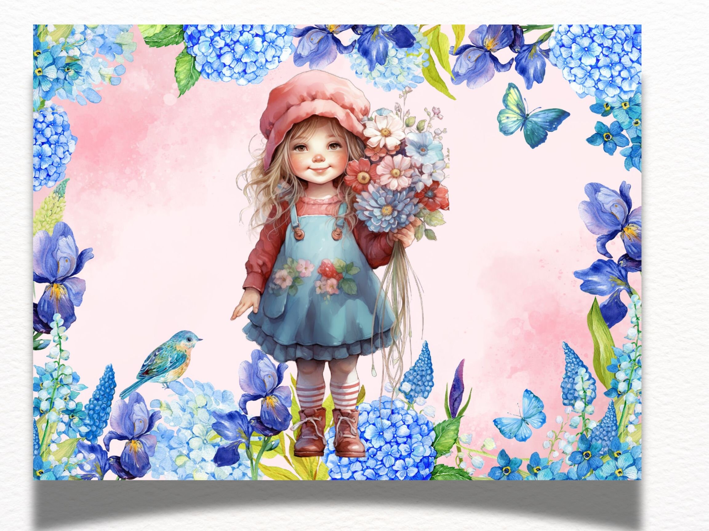 Girls With Bouquet Wildflower Clipart, Printable Watercolor Clipart ...