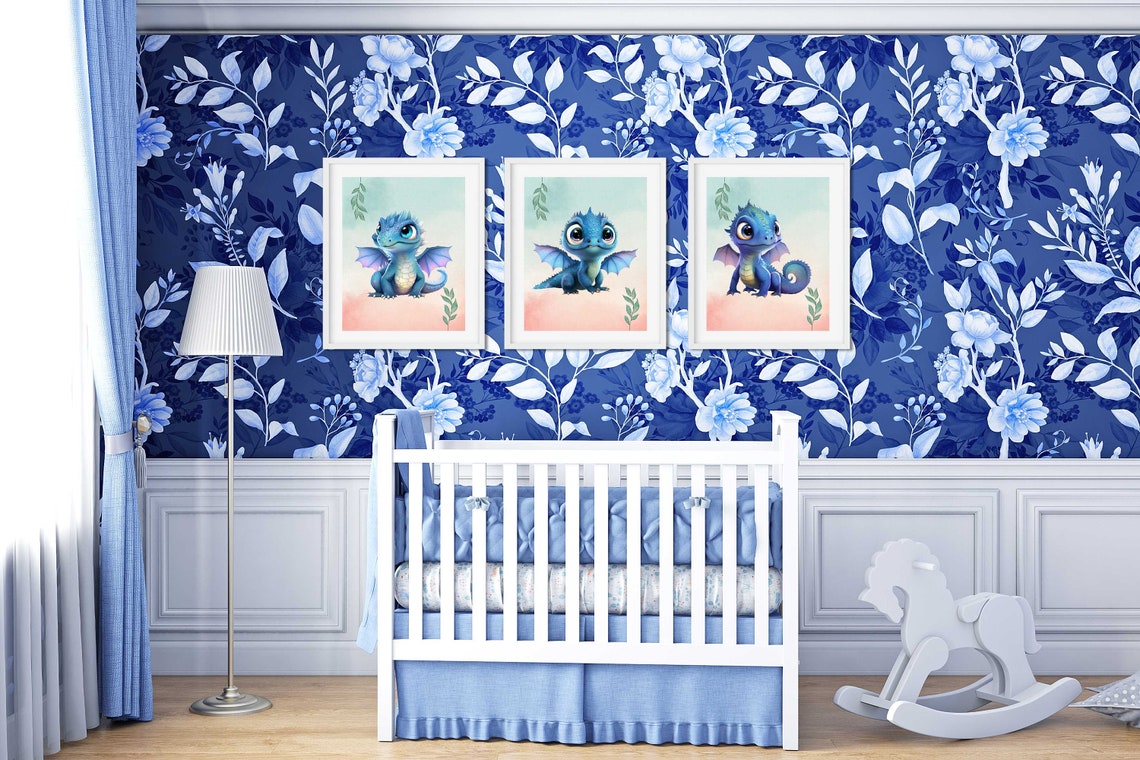 DRAGON BABY Nursery Printable Boys Room Digital Blue Decor Set of 3 ...