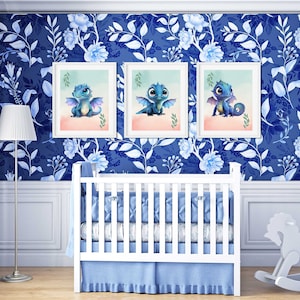 DRAGON BABY Nursery Printable Boys Room Digital Blue Decor Set of 3 ...