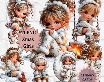 Christmas Girl Clipart PNG Festive Girl Illustration Christmas  PNG Bundle | Winter Girl ClipArt | Holiday Planner Scrapbook Printable PNG