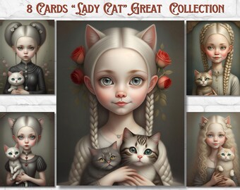 Gothic Cat Girl Junk Journal Gothic Printable Pages Collage Sheet Scrapbooking Card Papers Ephemera Lady Cat Spooky Journal Kit Digital Art