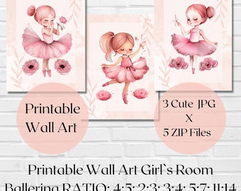 BALLERINA WALL ART  Printable, Pink Nursery Decor,Printable Wall Art, Ballet Dancer Poster, Toddler Girl Room Decor,Ballerina Watercolor Set
