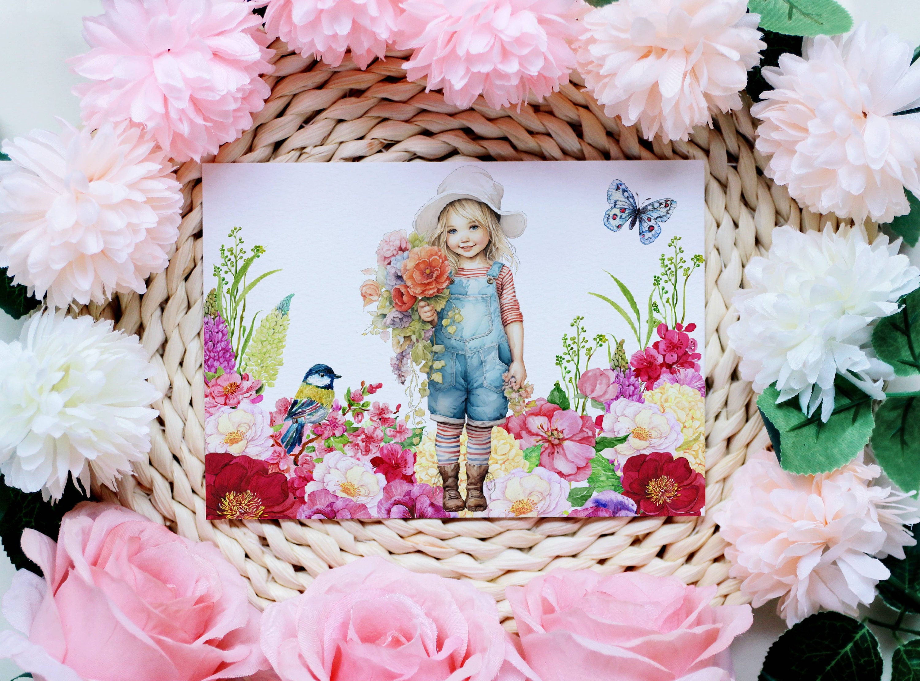 Girls With Bouquet Wildflower Clipart, Printable Watercolor Clipart ...