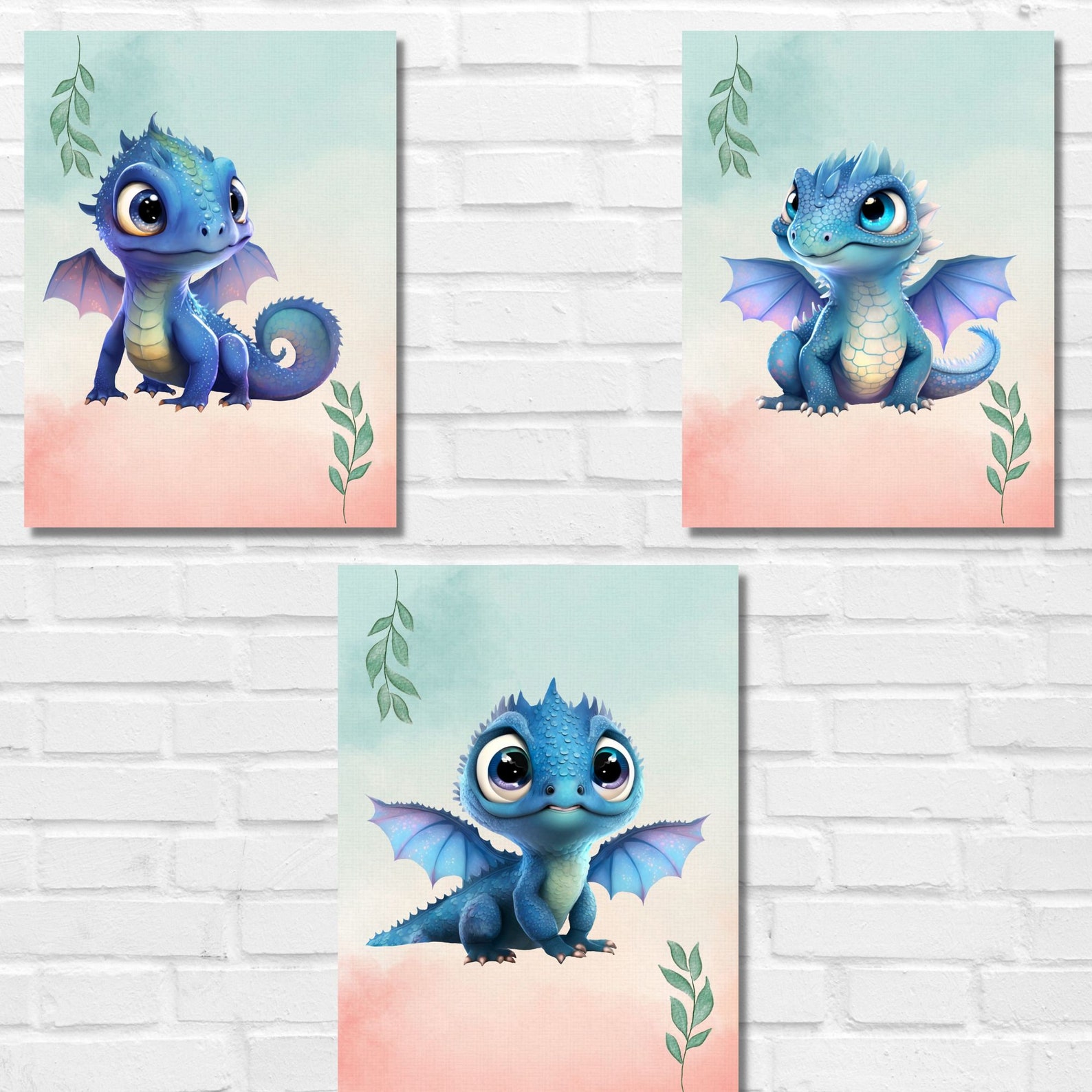 DRAGON BABY Nursery Printable Boys Room Digital Blue Decor Set of 3 ...