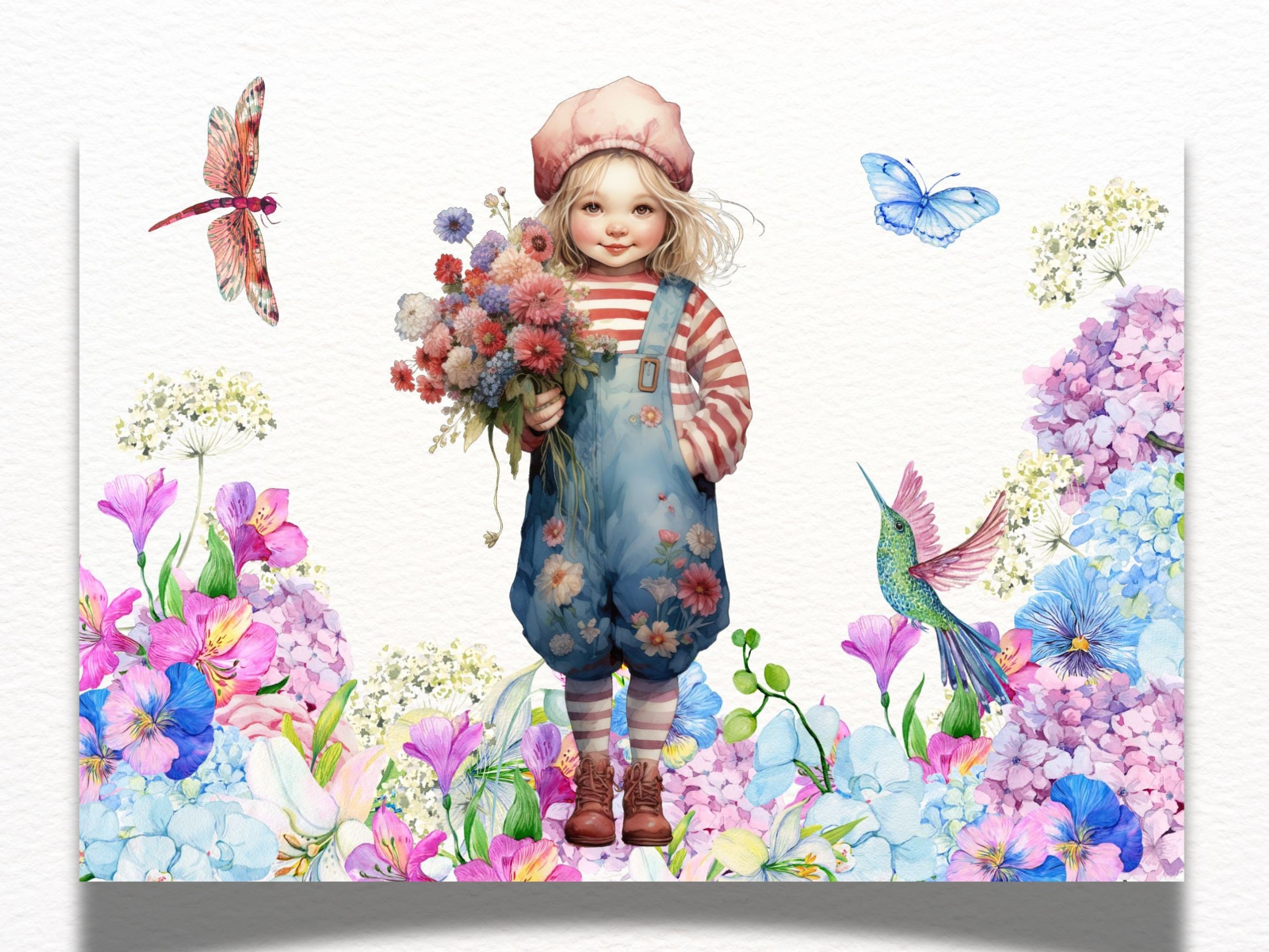 Girls With Bouquet Wildflower Clipart, Printable Watercolor Clipart ...