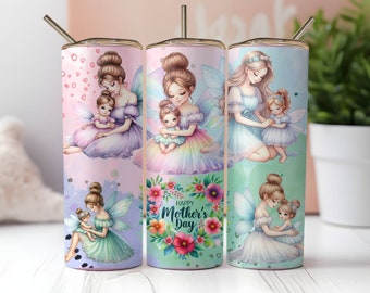 Mother's Day Tumbler Wrap, 20oz Skinny Sublimation Tumbler Design, Angels Mom Sublimation Wrap, Flowers Mother Tumbler PNG Downloads