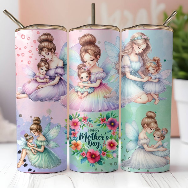 Mother's Day Tumbler Wrap, 20oz Skinny Sublimation Tumbler Design, Angels Mom Sublimation Wrap, Flowers Mother Tumbler PNG Downloads