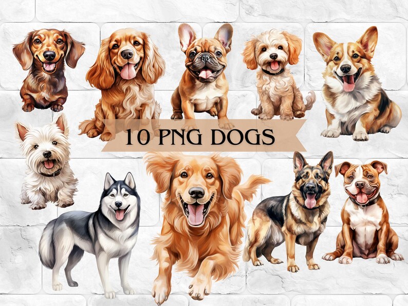 Popular Cute Dog Watercolor Clipart Bundle PNG Graphic Printable ...