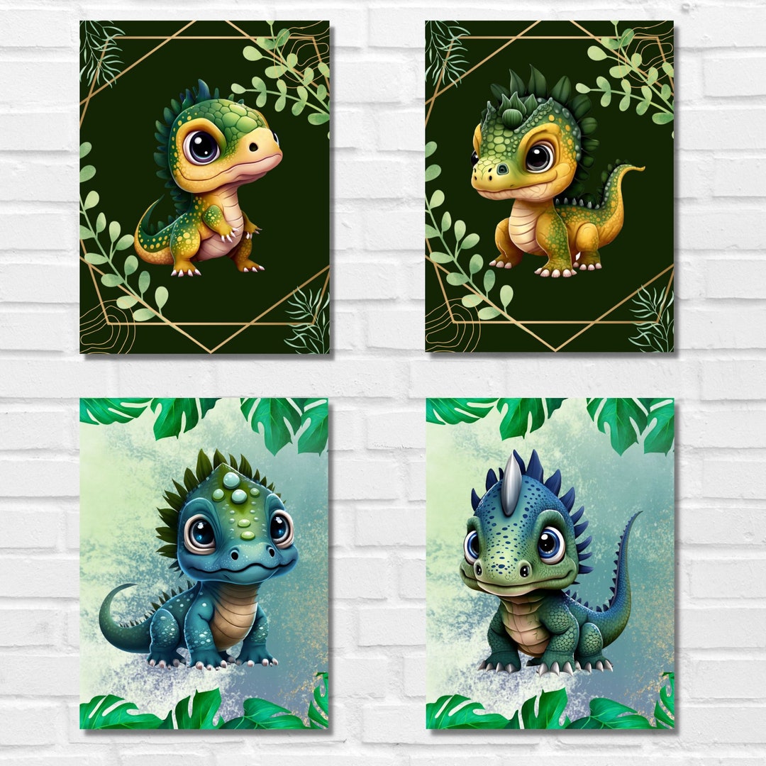 Baby Dragons Nursery Prints, Set of 4 Dragons, Boy Room Printable Wall ...
