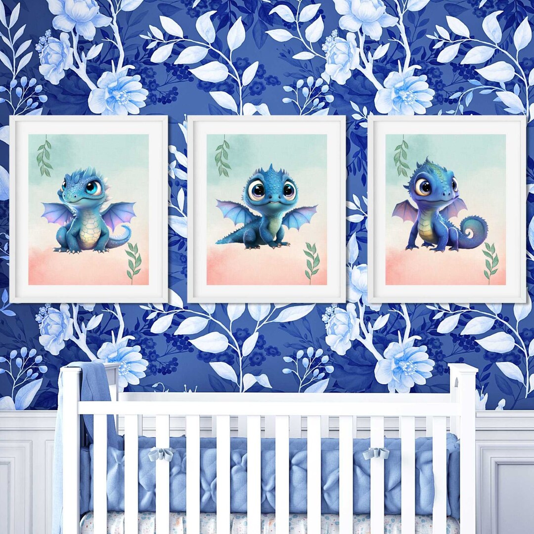 DRAGON BABY Nursery Printable Boys Room Digital Blue Decor Set - Etsy