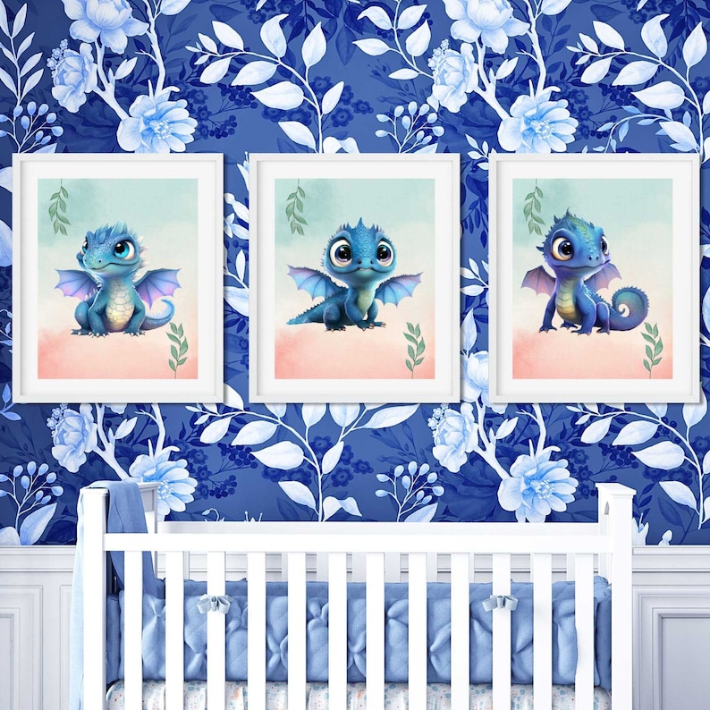 DRAGON BABY Nursery Printable Boys Room Digital Blue Decor Set of 3 ...