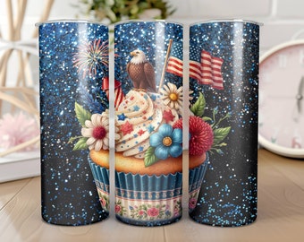 Envoltura de vaso del 4 de julio, diseño de vaso de sublimación flaco de 20 oz Diseño de sublimación de bandera estadounidense, vaso patriótico floral de EE. UU. PNG Descargar
