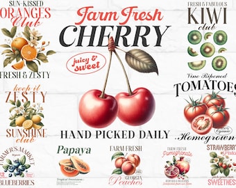 FRUIT PNG Clipart Bundle Sublimation Vintage Fruit Instant Download, Digital Download, Paper-craft Junk Journal Transparent background