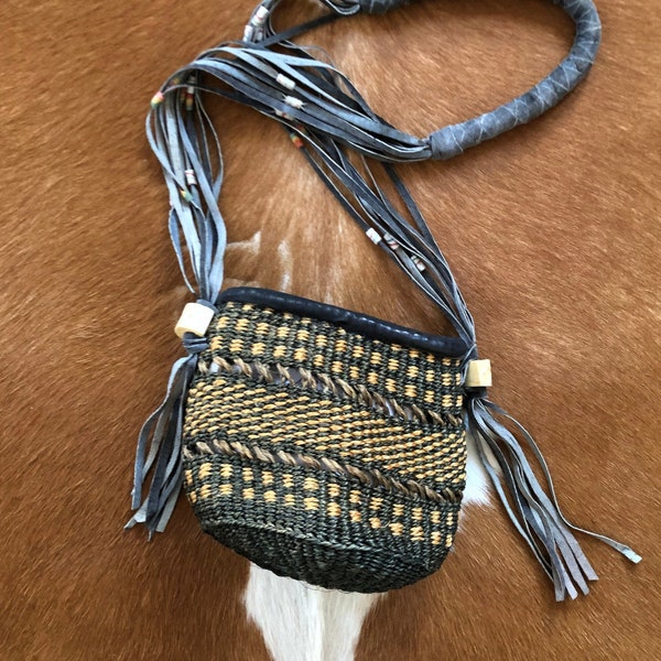 vintage woven rattan small crossbody bag with beaded leather fringe strap, wicker basket bag suede leather shoulder bag