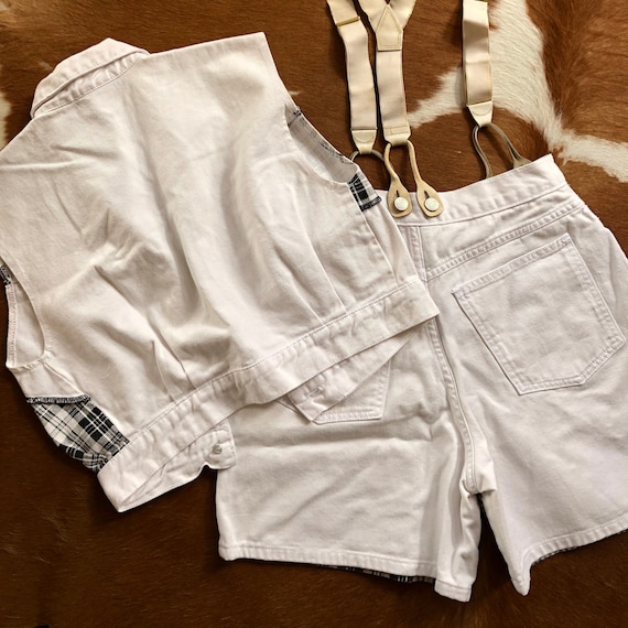 patchwork bw plaid denim vest & matching jean sho… - image 4