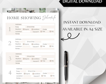 Home Showing Schedule Template | Buyer House Tour Form | Realtor / Real Estate Agent Digital Download