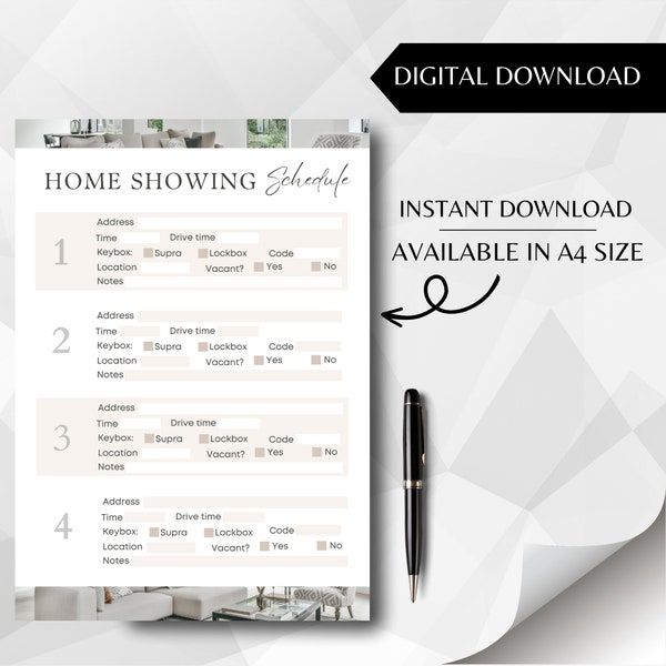 Home Showing Schedule Template | Buyer House Tour Form | Realtor / Real Estate Agent Digital Download