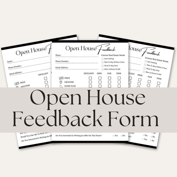 Open House Feedback Form, PDFs | Real Estate Marketing, Agent Printable | Realtor Open House Flyers, Forms