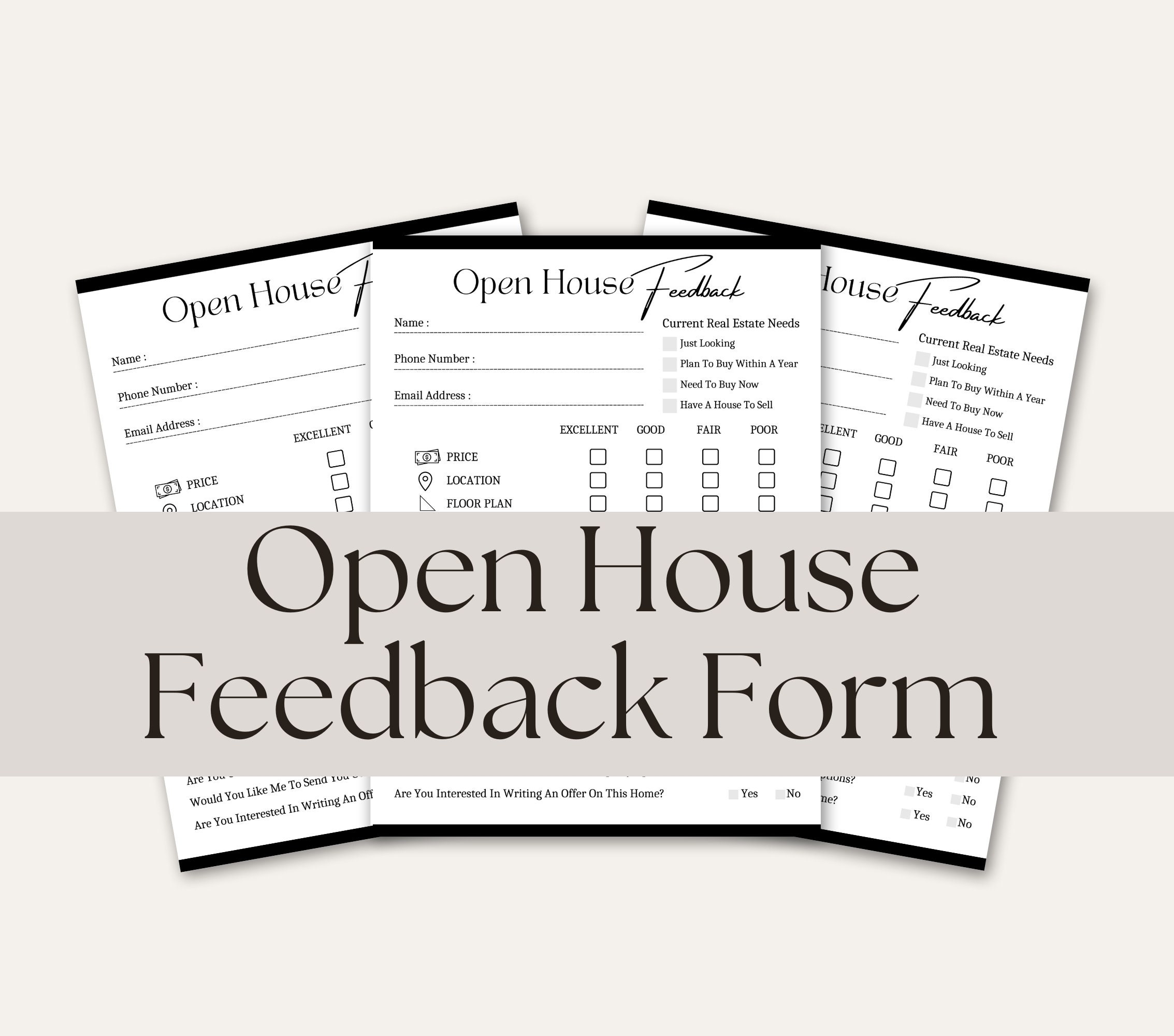 Open House Feedback Form, PDFs | Real Estate Marketing, Agent Printable | Realtor Open House Flyers, Forms