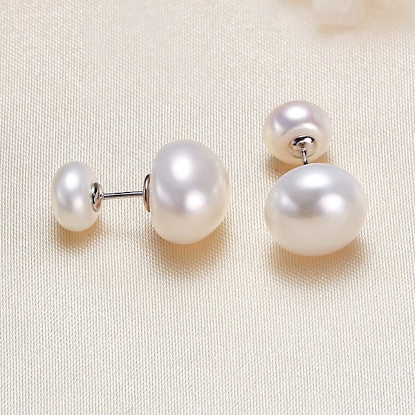 Double Sided Ball Earrings, Double Pearl Stud Earrings, Two Pearl Stud Earrings, Front and Back Pearl Stud Earrings, Classic Pearl Studs