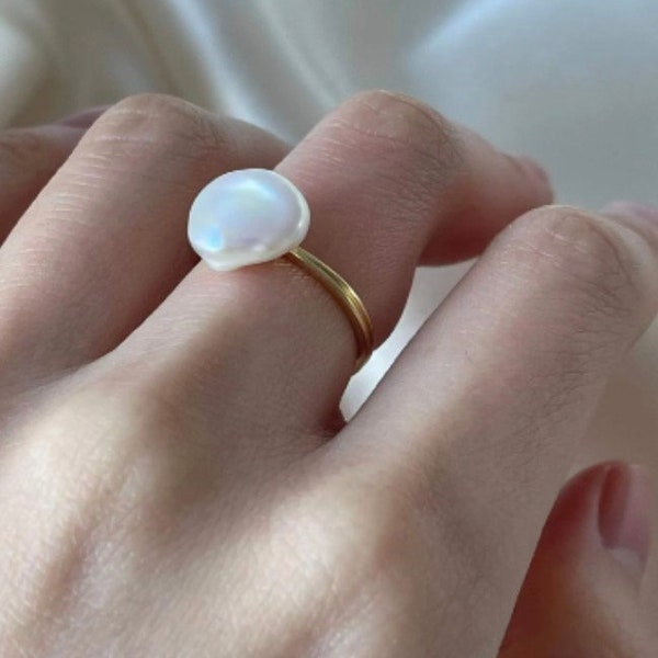 Baroque Keshi Pearl Ring, Dainty Freshwater Pearl Ring, Minimalist Pearl Ring, Gift for her