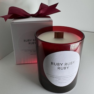 Ruby Red Scented Candle: Eco Coconut Wax, Wooden Wick, Fruity Aroma