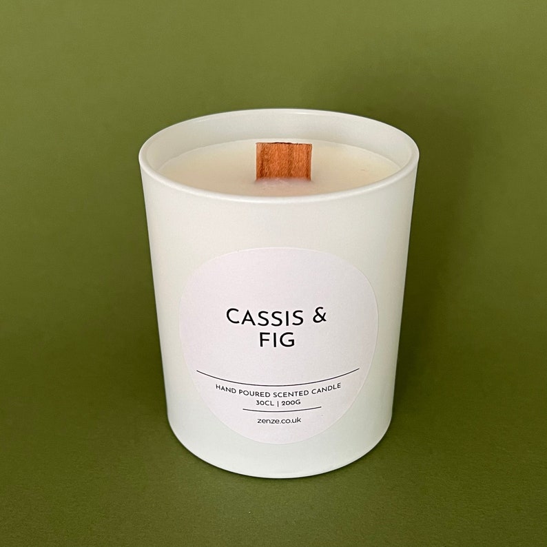 Scented Candle Wooden Crackle Wick Cassis & Fig Fragrance. Etsy UK