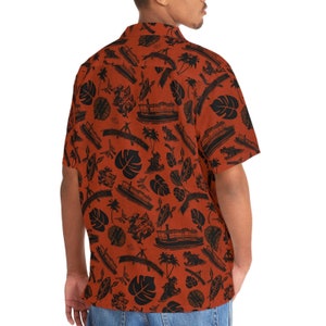 SM-5XL Orange Dschungel-Kreuzfahrt inspiriert | Hawaiihemd | Tiki-Bar | Aloha-Shirt | Disney | Händler Sam | Dschungel-Navigation Co. | Abenteuerland