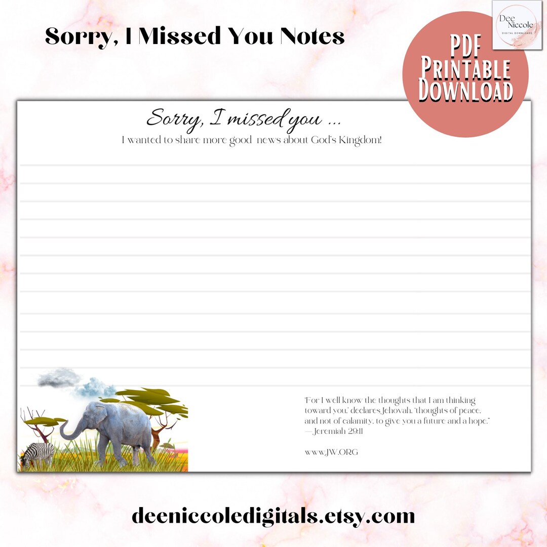 Sorry, I Missed You Printable Note Card 5 CT 10x6 Bonus Stickers - Etsy