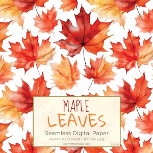 AHORNBLÄTTER, Herbst Blatt Aquarell nahtlose Wiederholung Muster für Hintergründe, druckbares digitales Papier, Scrapbooking, Textil, Download