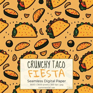 CRUNCHY TACO FIESTA, Colorful Tacos, Seamless Repeat Pattern for Backgrounds, Printable Digital Paper, Scrapbooking, Instant Download