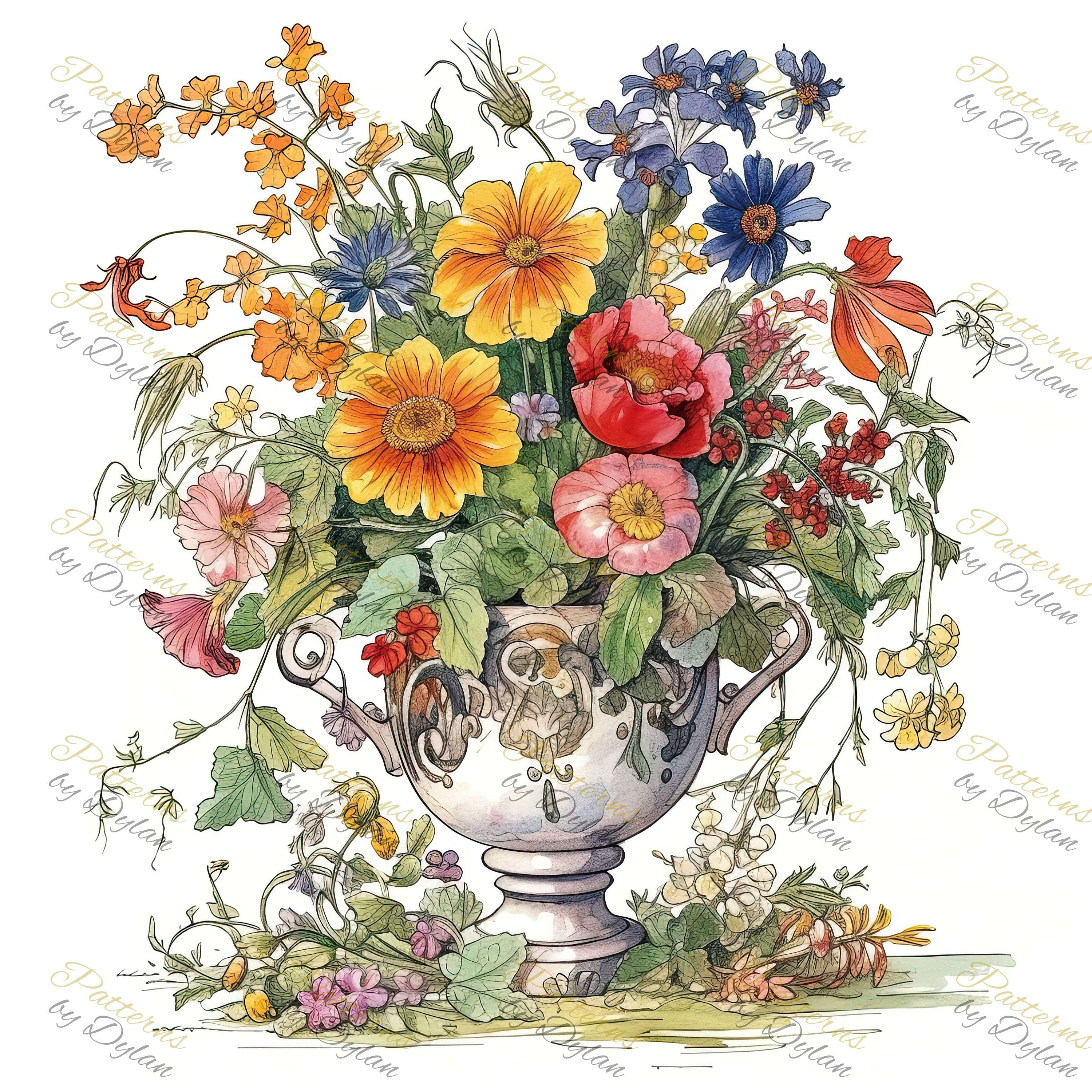 Vase With Flowers Clipart Set 17 High Resolution Jpgs Etsy