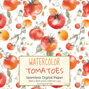 AQUARELL TOMATEN Digitales Papier, Obst und Gemüse nahtlose Muster, druckbares digitales Papier, für Tapeten, Geschenkpapier, Textilien