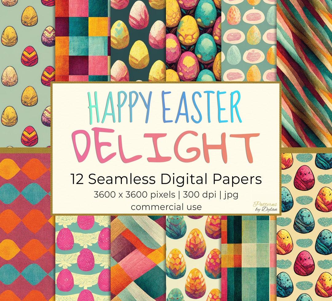 HAPPY EASTER DELIGHT, Cute Adorable Bunny Eggs Seamless Repeat Pattern ...
