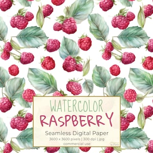 AQUARELL HIMBEERE Digitales Papier, Obst Beere nahtlose Muster, druckbares digitales Papier, für Tapeten, Geschenkpapier, Textilien