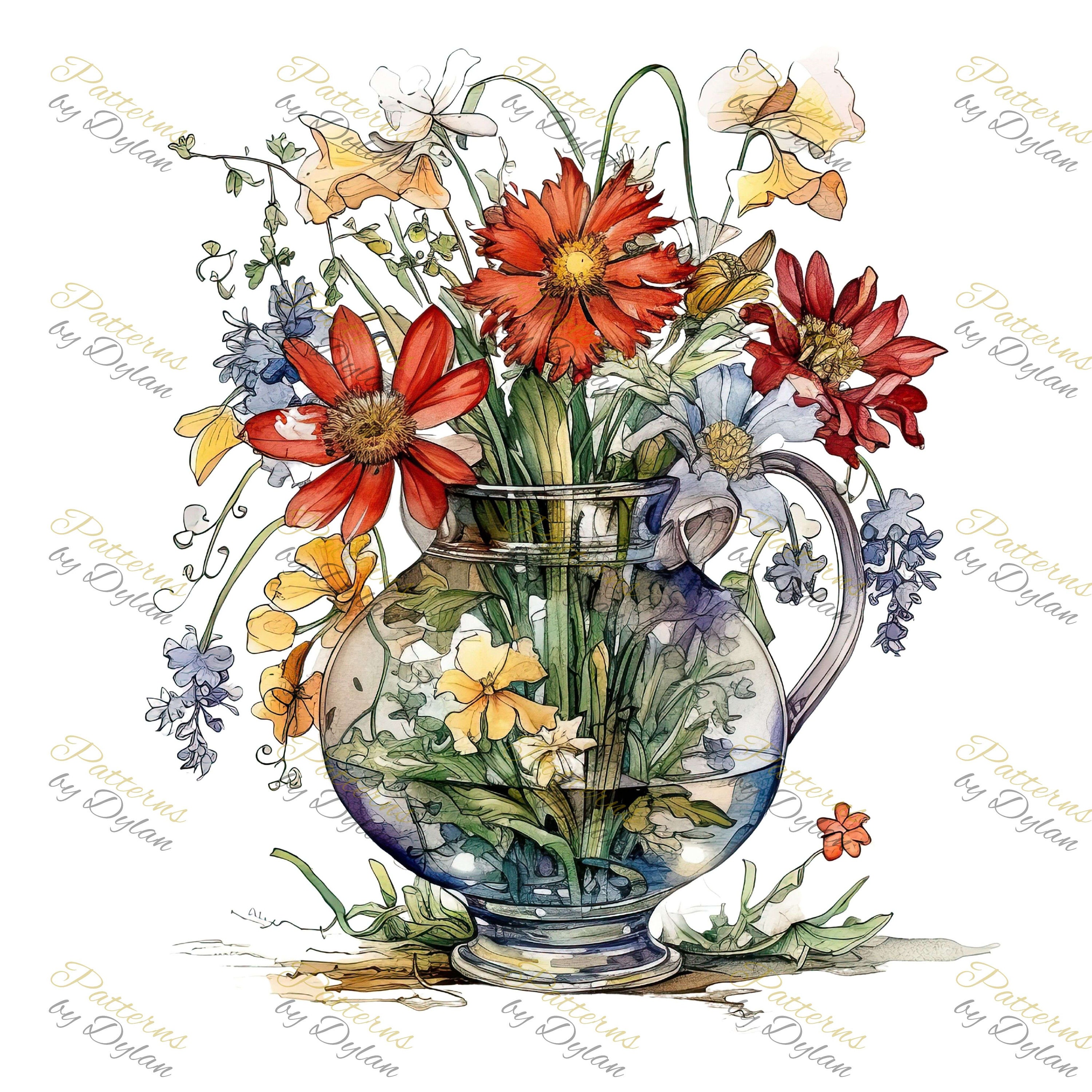 Vase With Flowers Clipart Set 17 High Resolution Jpgs Etsy