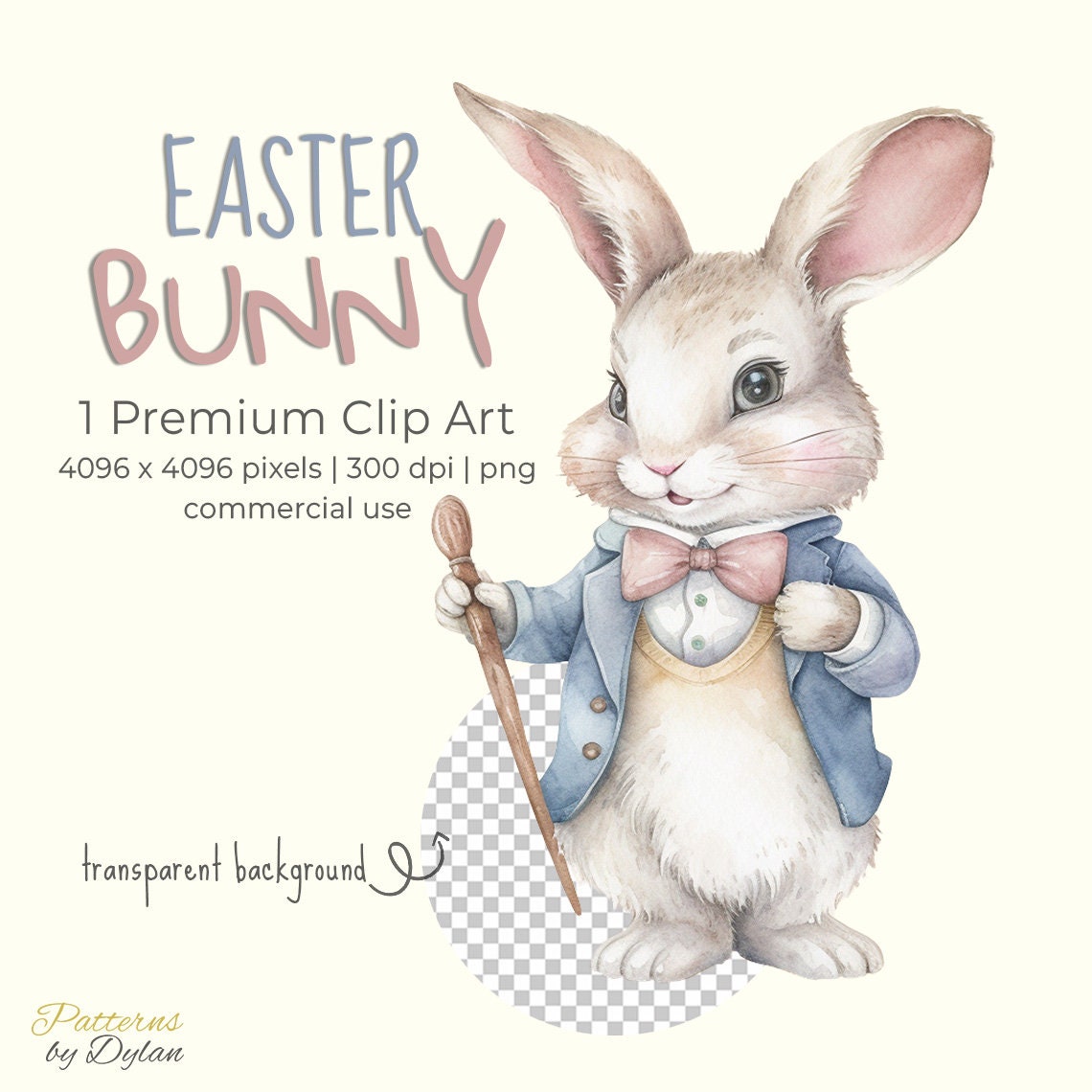 Easter Bunny Premium Clip Art, Cute Baby Rabbit, Nursery Decor, Baby