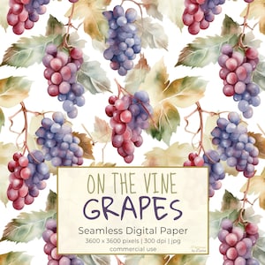 WATERCOLOR VINE TRAUBEN Digitales Papier, Obst nahtlose Muster, druckbares digitales Papier, für Tapeten, Geschenkpapier, Textilien