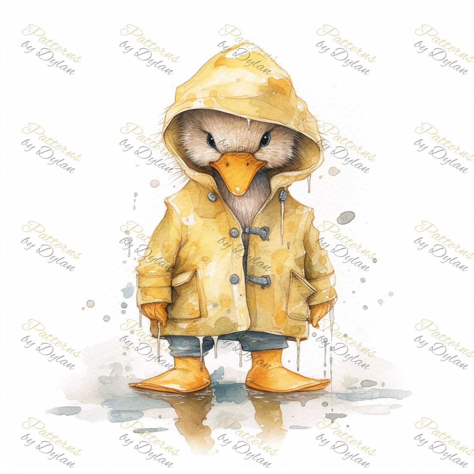 Baby Ducklings in Rain Gear Hand Drawn Illustrations Bundle, Set of 12 ...