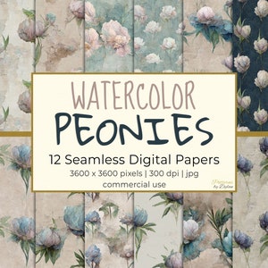 Aquarell Pfingstrosen, Blumenblätter nahtlose Muster Set, Blumen Hintergründe, druckbares digitales Papier, Textil, Tapeten, Geschenkpapiere