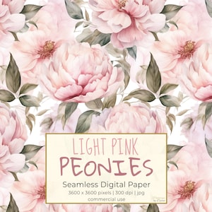 HELLROSA Pfingstrosen digitales Papier, weiche rosa Pfingstrose nahtlose Muster, druckbares digitales Papier, für Tapeten, Geschenkpapier, Textilien
