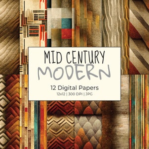 MID CENTURY MODERN Digital Paper, Chic Abstract Art Patterns Set, Home Decor, Printable Digital Paper, For Wallpapers, Wrapping Papers
