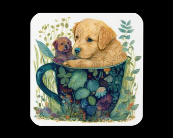 Pup in a Cup - Cork-Backed Coaster