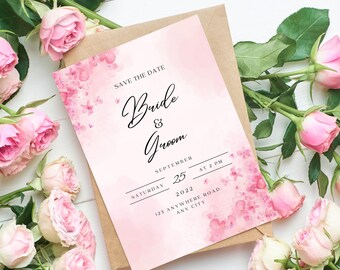 Personalised Pink Flower Wedding Invitation - Printable and Customisable
