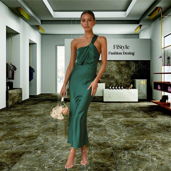 Elegantes Grünes Straps-Maxikleid - Einzigartige Designer-Abend- oder Brautjungfern-Kleidung, Elegante Abendgarderobe, anspruchsvoller Stil, Cocktailkleid