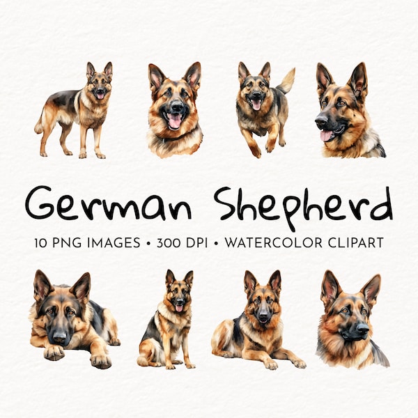 German Shepherd Dog | Watercolor Clipart Set | Dog PNG | Animal Illustation | Free Commercial Use