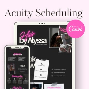 Hair Stylist Acuity Scheduling Template, Acuity, Hair Stylist Branding, Hair Stylist Website, Canva Templates, Black and Pink Acuity