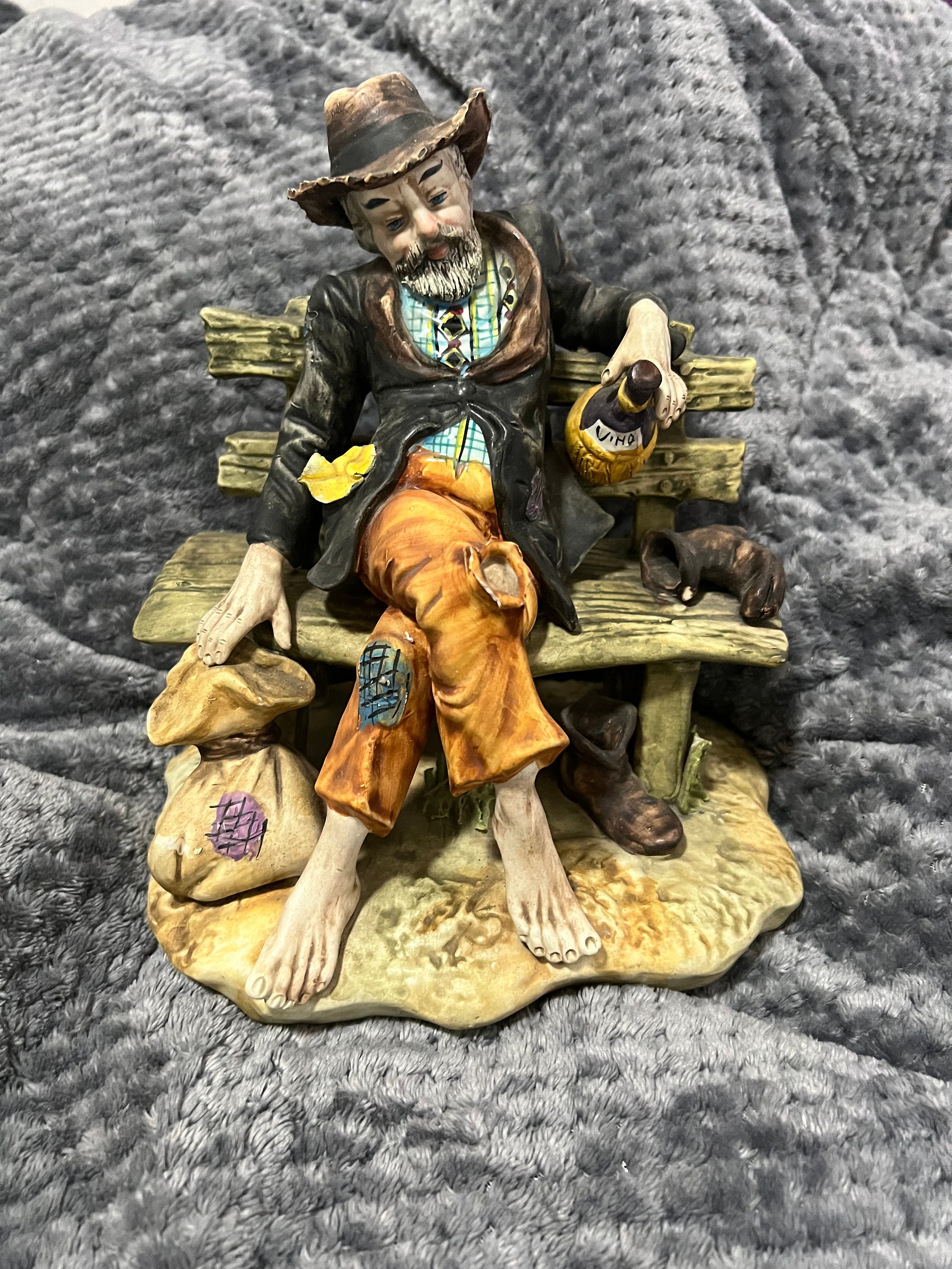 Large Capodimonte Figurine Hobo on Bench Etsy