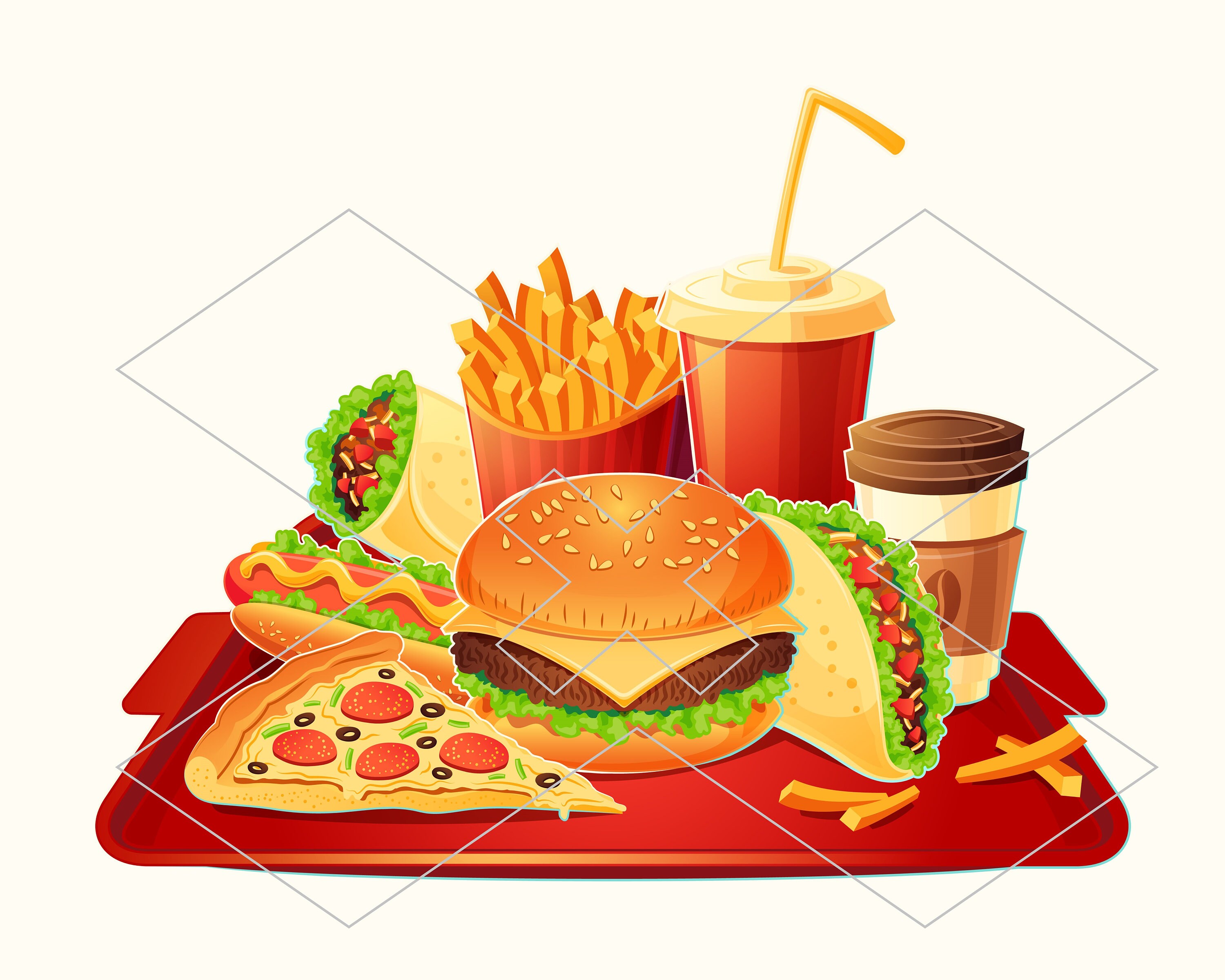 Fast Food Illustration / Fast Food Cartoon / Fast Food Clipart / Fast