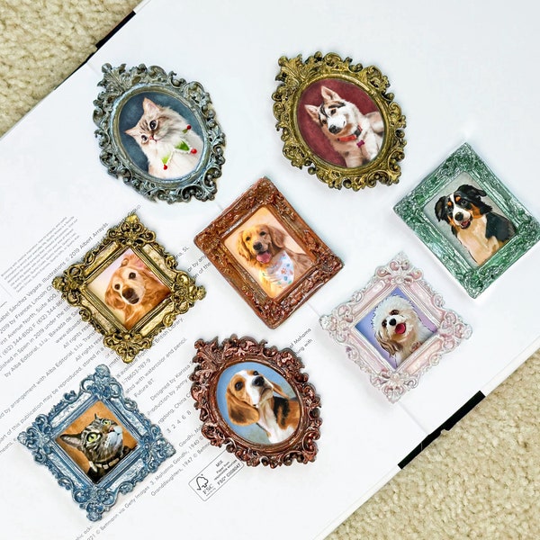 Custom Pet Portrait Magnets. Vintage Oil Painting Style.  Best Gift for Pet Owner and Lover. 100% Hand Painted